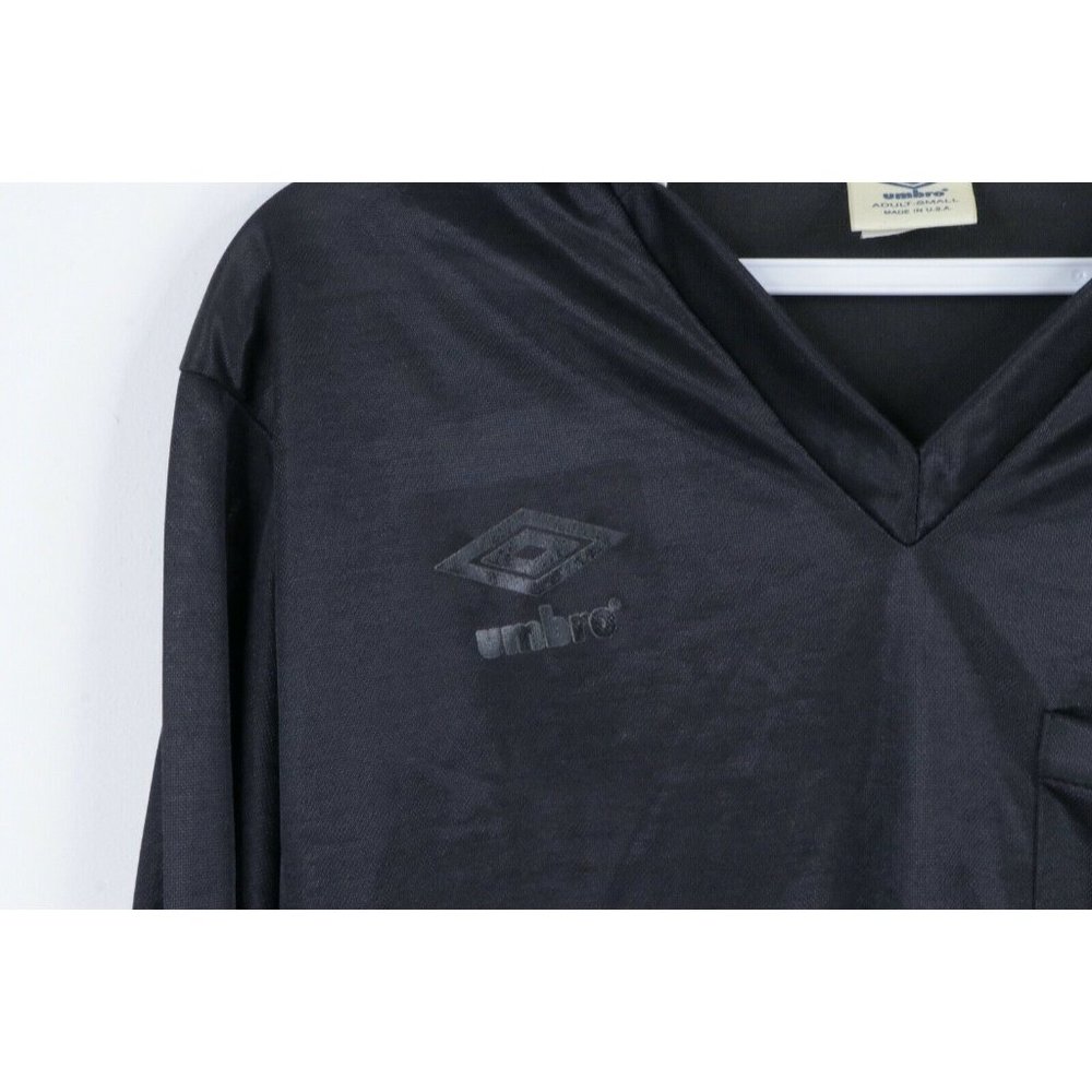NOS Vintage 80s Umbro Collared Spell Out Long Sleeve Soccer Jersey Black Small - Picture 4 of 8